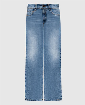 Brunello Cucinelli Блакитні джинси з ефектом потертості з ланцюжком моніль MA095P5852