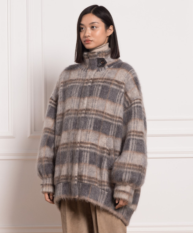 Brunello Cucinelli Темно-сіре пальто в клітку з ланцюжком моніль M2I186006 зображення 3