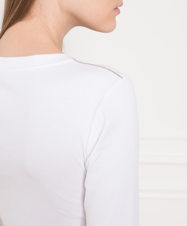 Peserico White t-shirt with monil chain S06660J005669 изображение 5