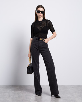 Off-White Черное ажурное поло с логотипом OWHV001F23KNI001