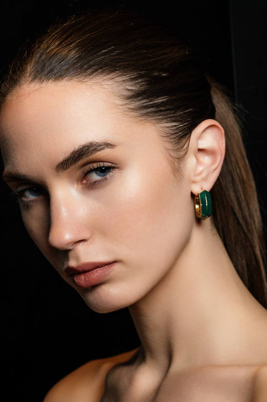 Labrioro Срібні сережки-конго із зеленою емаллю 2081 зображення 6