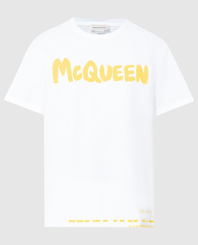 Alexander McQueen Белая футболка с принтом логотипа Graffiti. 622104QTAAC