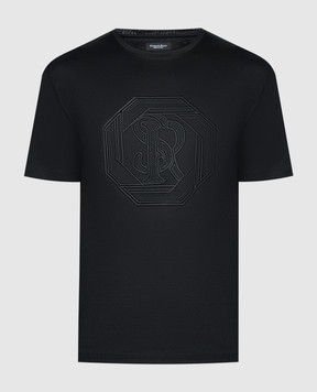 Stefano Ricci Черная футболка с вышивкой монограмм логотипа MNH4103110TE0001