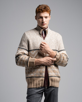 Brunello Cucinelli Бежевый кардиган из кашемира в узор. M22300216