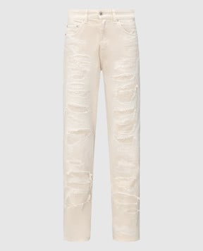Heron Preston Бежевые джинсы с прорехами HWYA017F23FAB001