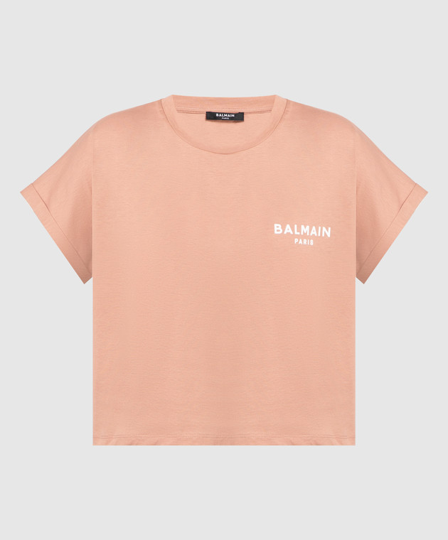 Balmain Beige t-shirt with textured logo AF1EE005BB01