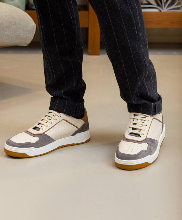 Brunello Cucinelli Бежевые кожаные кеды с перфорацией MZUASBZ301 изображение 7