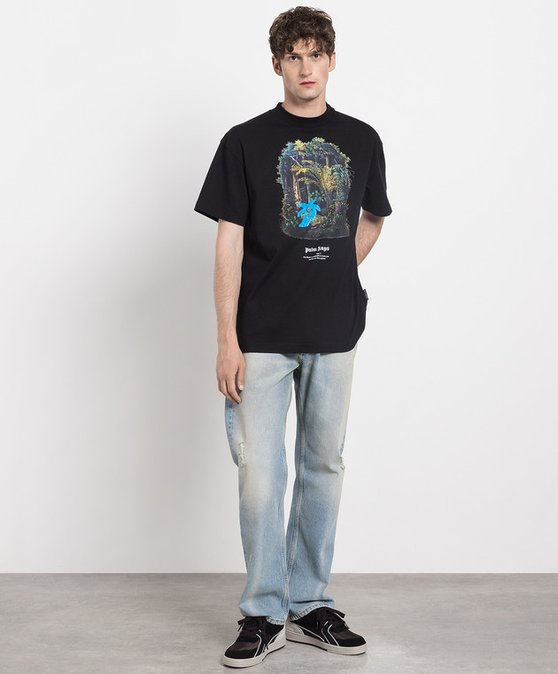 Palm Angels Black t-shirt with Hunting in the forest print PMAA001E23JER004 image 2