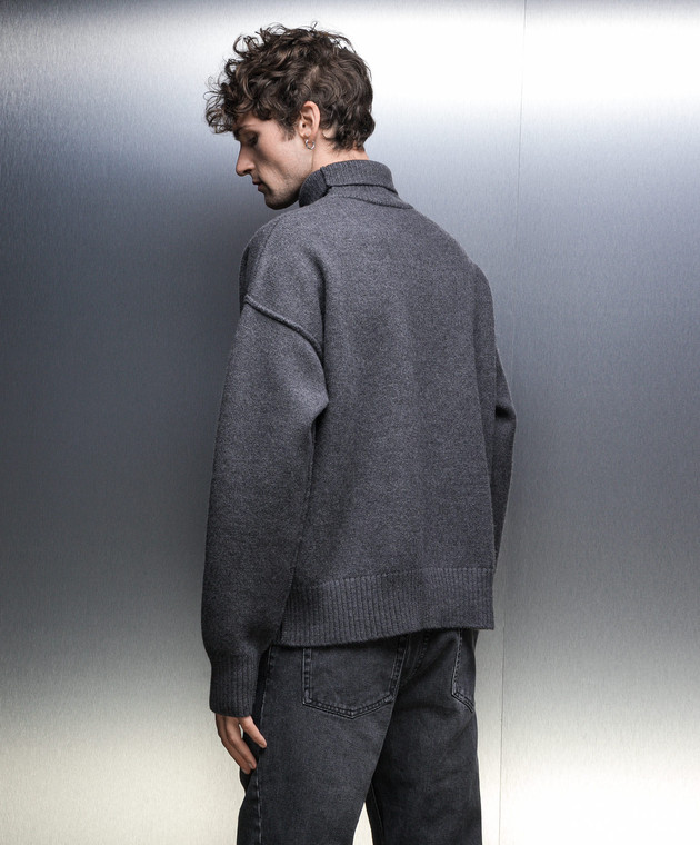 Ami Paris Серый свитер из шерсти с логотипом BFUKS406018 изображение 4