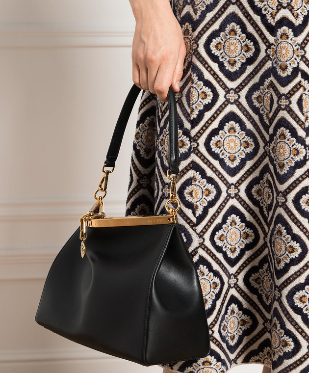 Etro Черная кожаная сумка Vela с логотипом P1P0252192 изображение 2