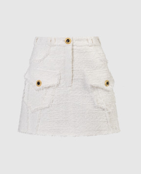 Balmain Белая твидовая юбка с бахромой CF1LA357CE79