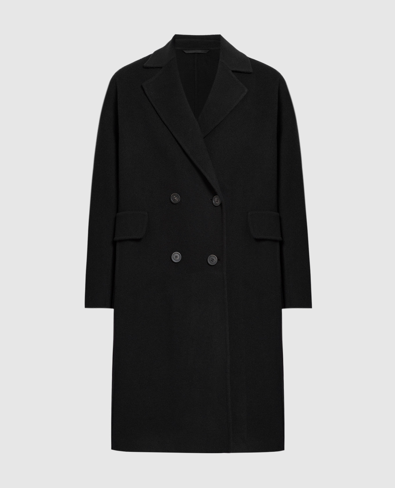 Black double-breasted wool and cashmere coat