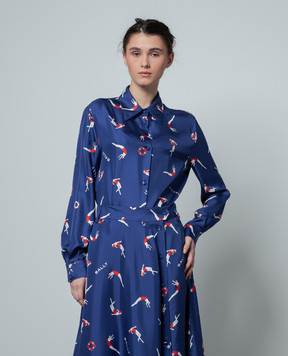 Bally Синяя блуза из шелка Marine в принт L5BA829FSE126