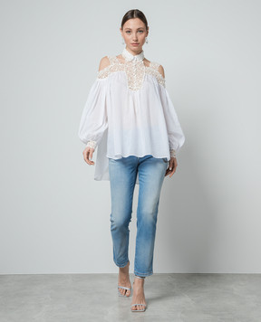 Ermanno Scervino Белая блуза с кружевом D442K330JBN