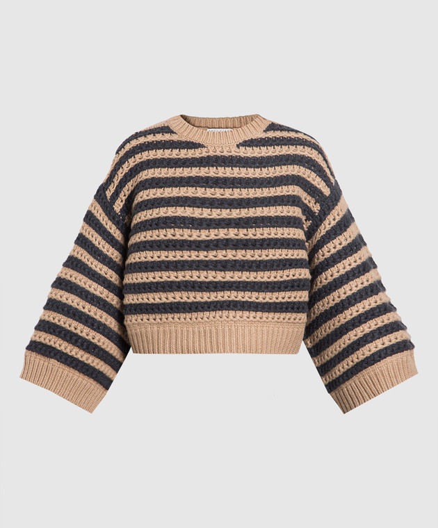 Brunello Cucinelli Brown wool, cashmere and silk striped sweater M6D367200P