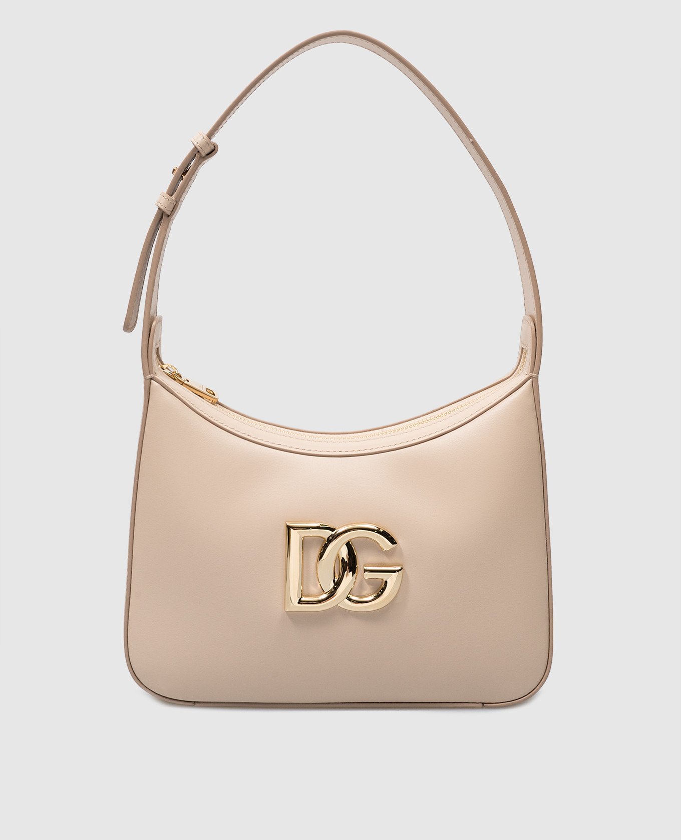 Beige leather bag with metal logo