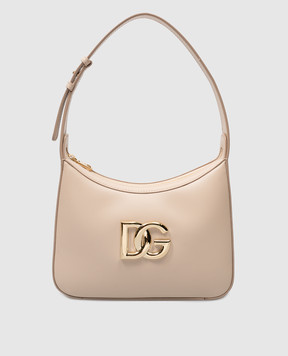 Dolce&Gabbana Бежева шкіряна сумка з металевим логотипом BB7598AW576