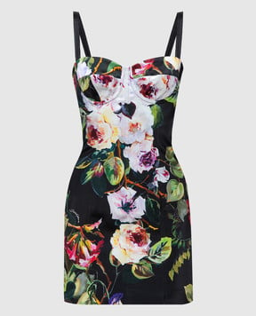 Dolce&Gabbana Чорна сукня міні з шовком в квітковий принт F6CLMTFSIBF