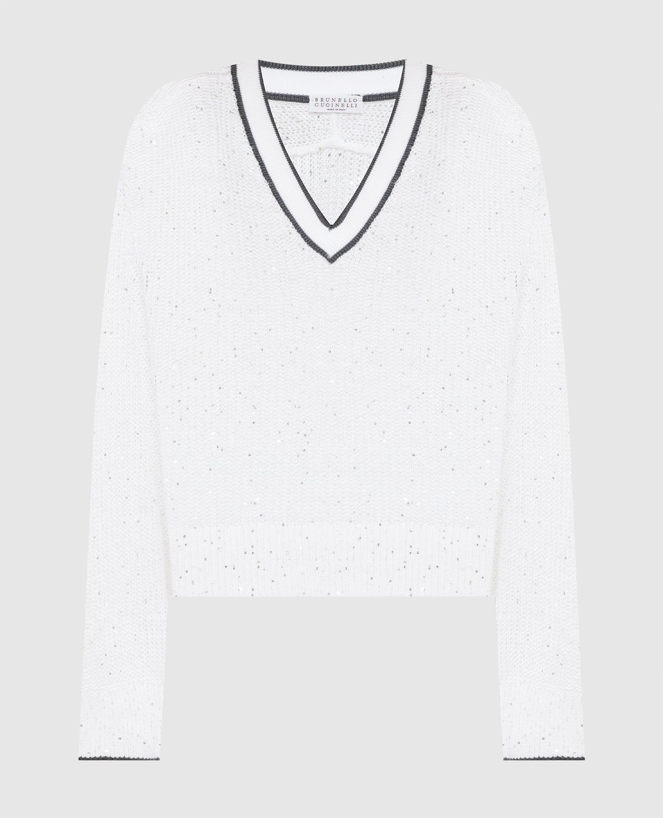 White linen pullover with sequins