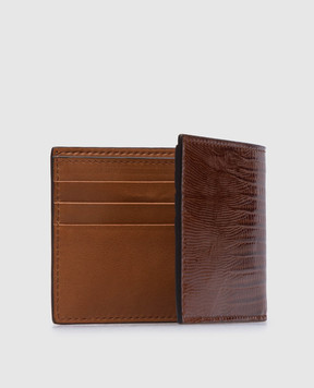 Brunello Cucinelli Коричневое кожаное портмоне с тиснением под кожу рептилии MWAMU006