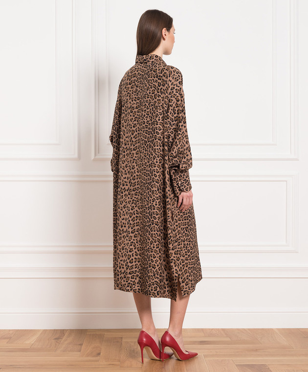 Simonetta Ravizza Brown dress-shirt made of silk in an animalistic print DS31T29 изображение 4