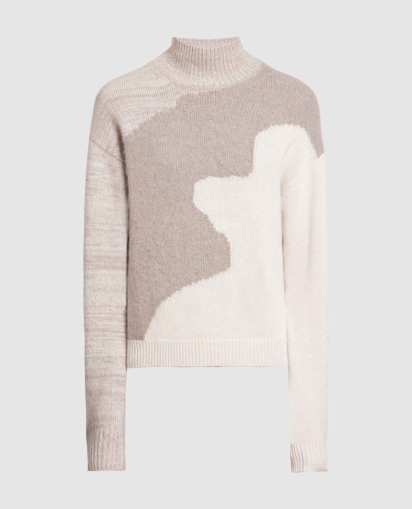 Beige wool, silk and cashmere sweater with a pattern