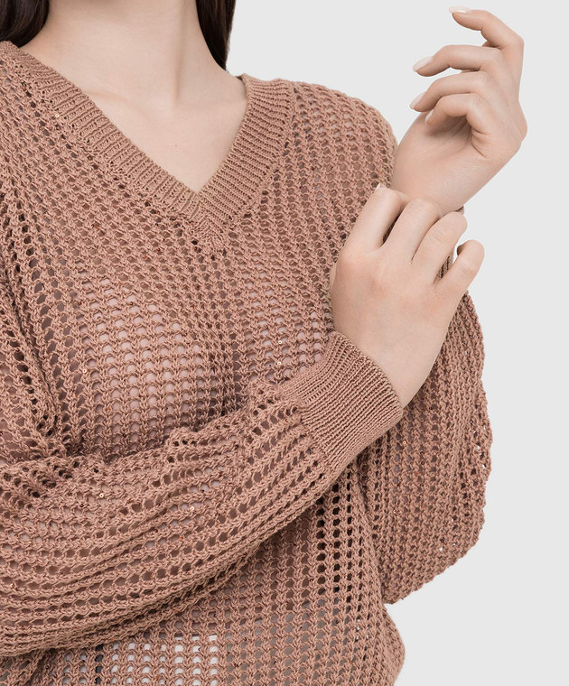 Peserico Світло-коричневий ажурний пуловер у паєтках S99521F059143A зображення 5