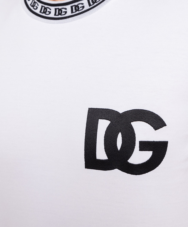 Dolce&Gabbana White t-shirt with contrasting DG logo embroidery G8PJ4ZHU7MA изображение 5