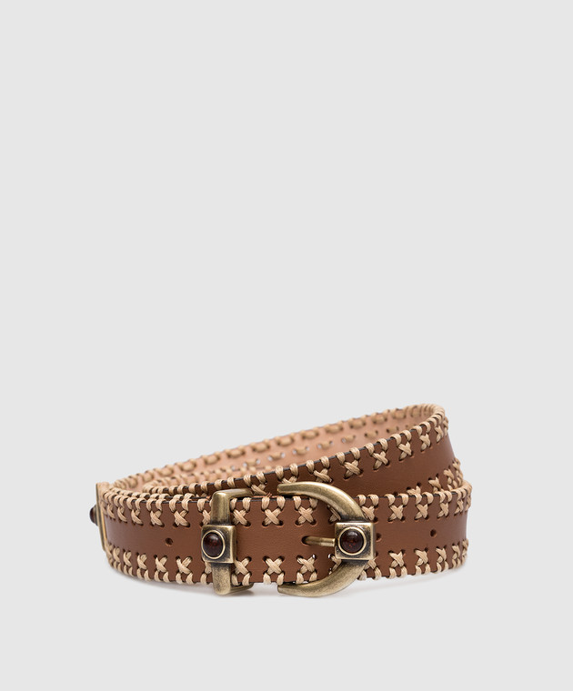 Etro Brown leather belt with weaving P1N7917555