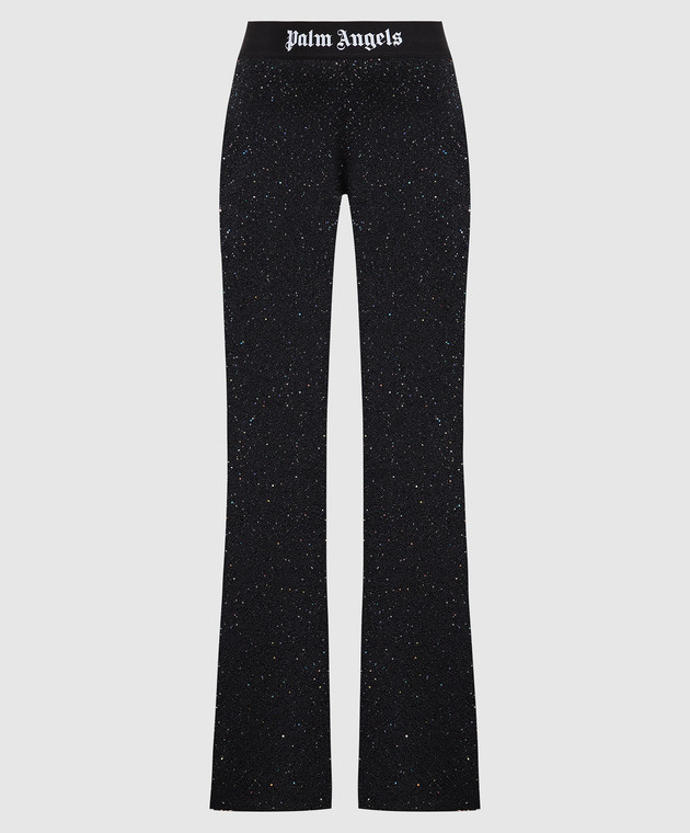 Palm Angels Black flared Soiree pants with logo in sequins PWHG021E23KNI001