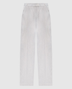 Brunello Cucinelli Білі штани кльош з льоном в смужку з ланцюжком моніль MH557P8493