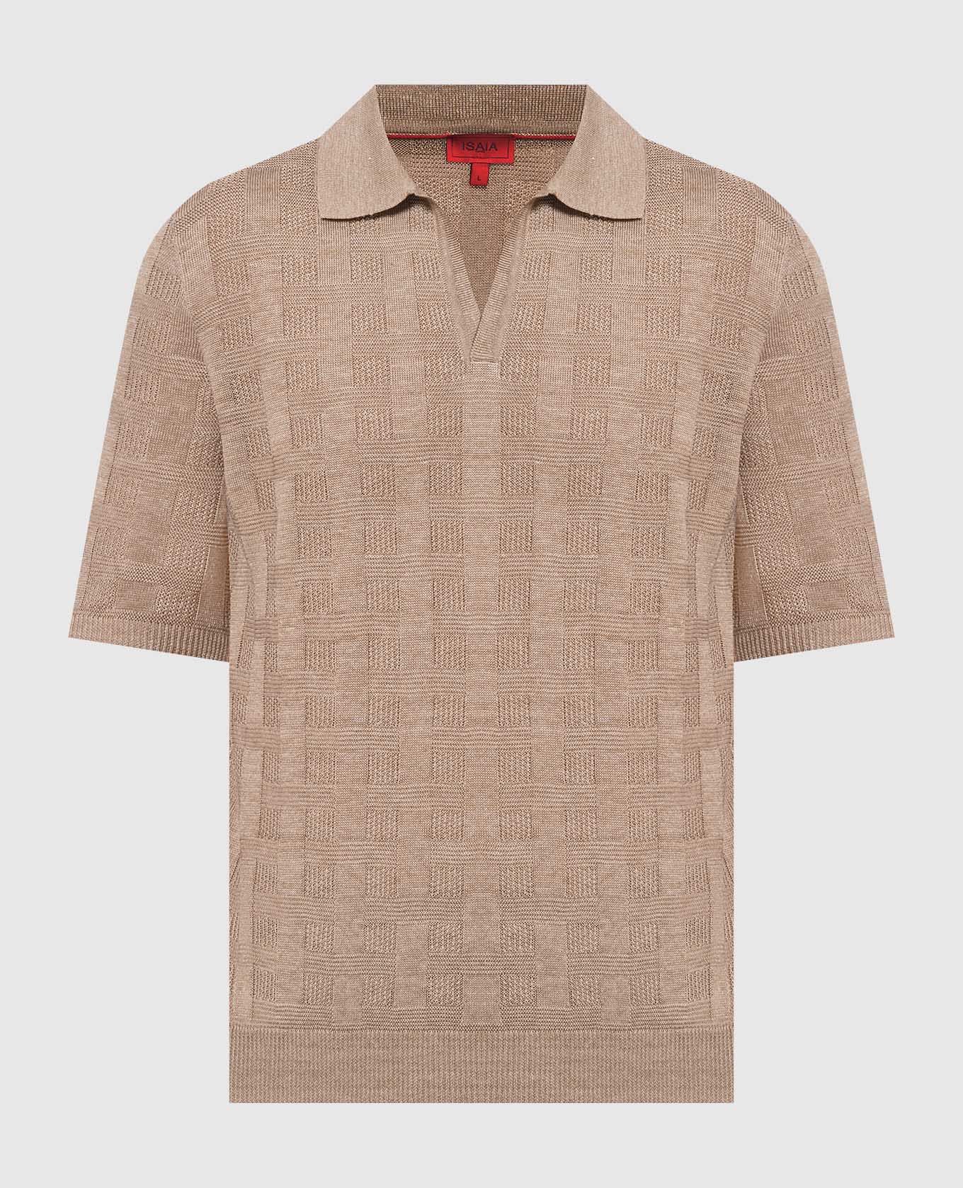 Brown polo shirt made of linen and silk in a woven pattern