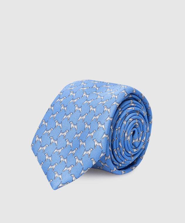 Stefano Ricci Дитячий блакитний шовковий набір з краватки та хустки-паші у візерунок YDHNG300