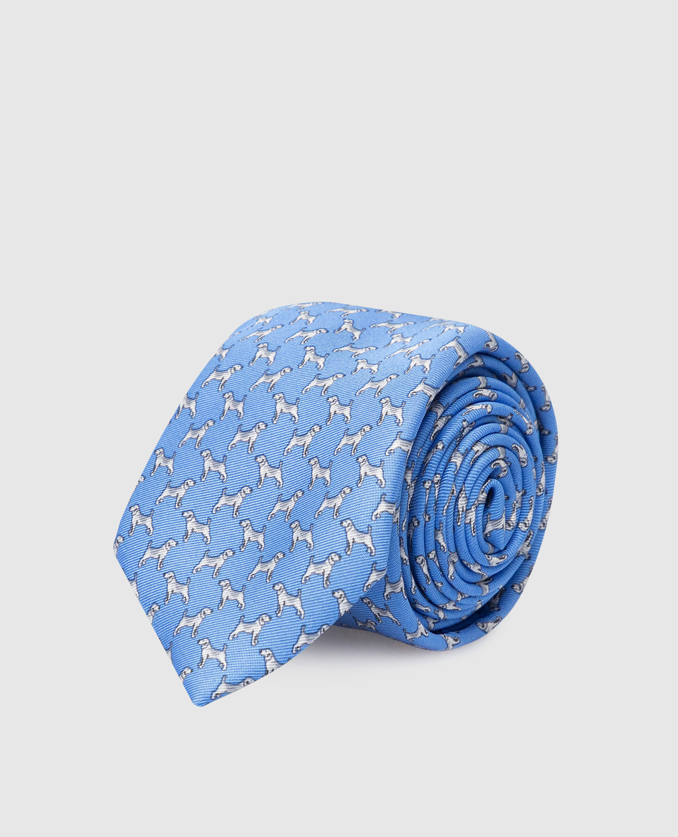 Детский голубой шелковый набор из галстука и платка-паше в узор