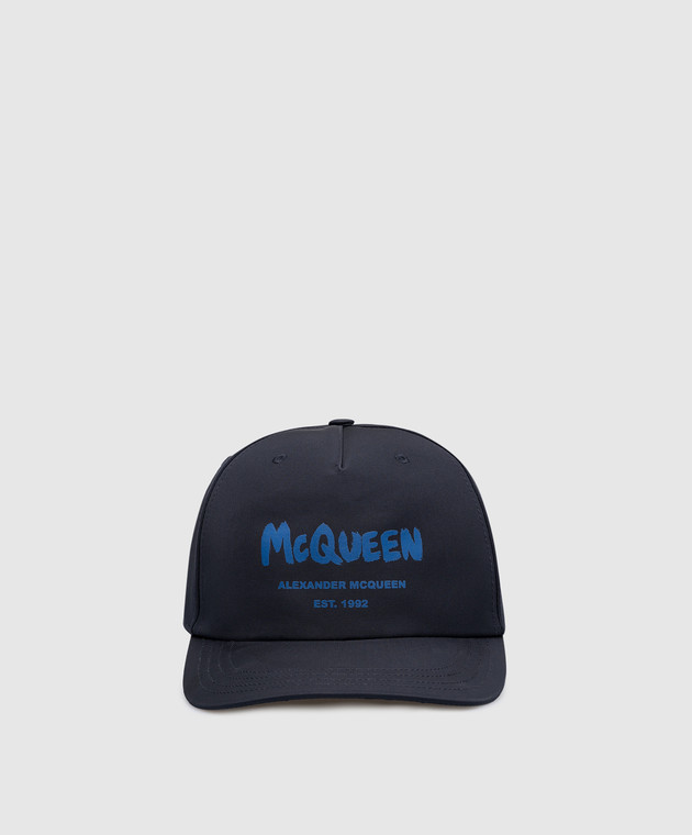 Alexander McQueen Blue cap with McQueen Graffiti print 6677784404Q