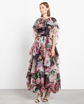 Dolce&Gabbana Сукня максі із шовку в квітковий принт з оборками F6D2ZTGDN77