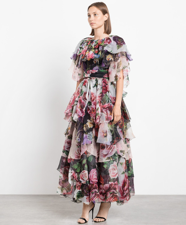 Dolce&Gabbana Floral printed silk maxi dress with frills F6D2ZTGDN77 image 3
