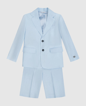 Dolce&Gabbana Детский голубой костюм из льна с логотипом DG L41U84FU4JB46
