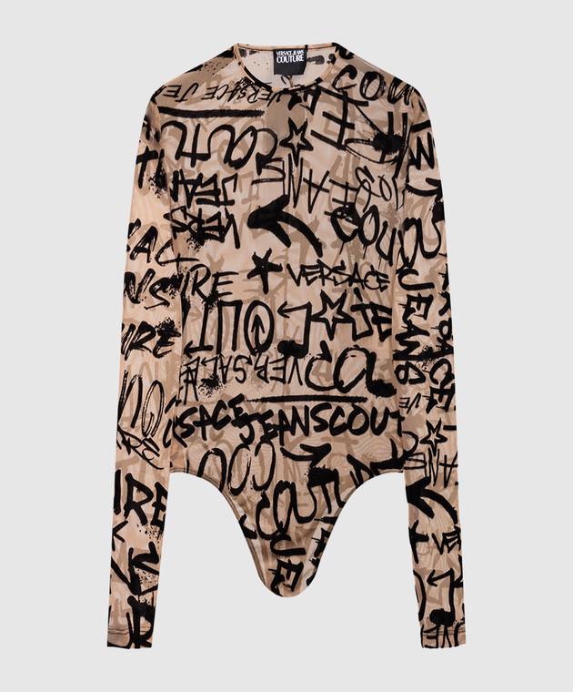 Versace Jeans Couture Beige bodysuit with textured Graffiti pattern 75HAM221JS215