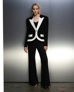 Balmain Чорний жакет з вовни з контрастним окантуванням BF0SK530WB86