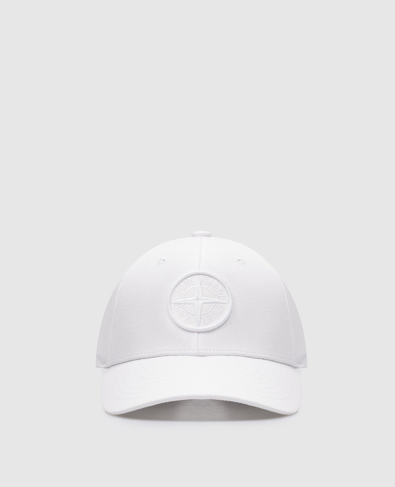 White cap with textured logo embroidery