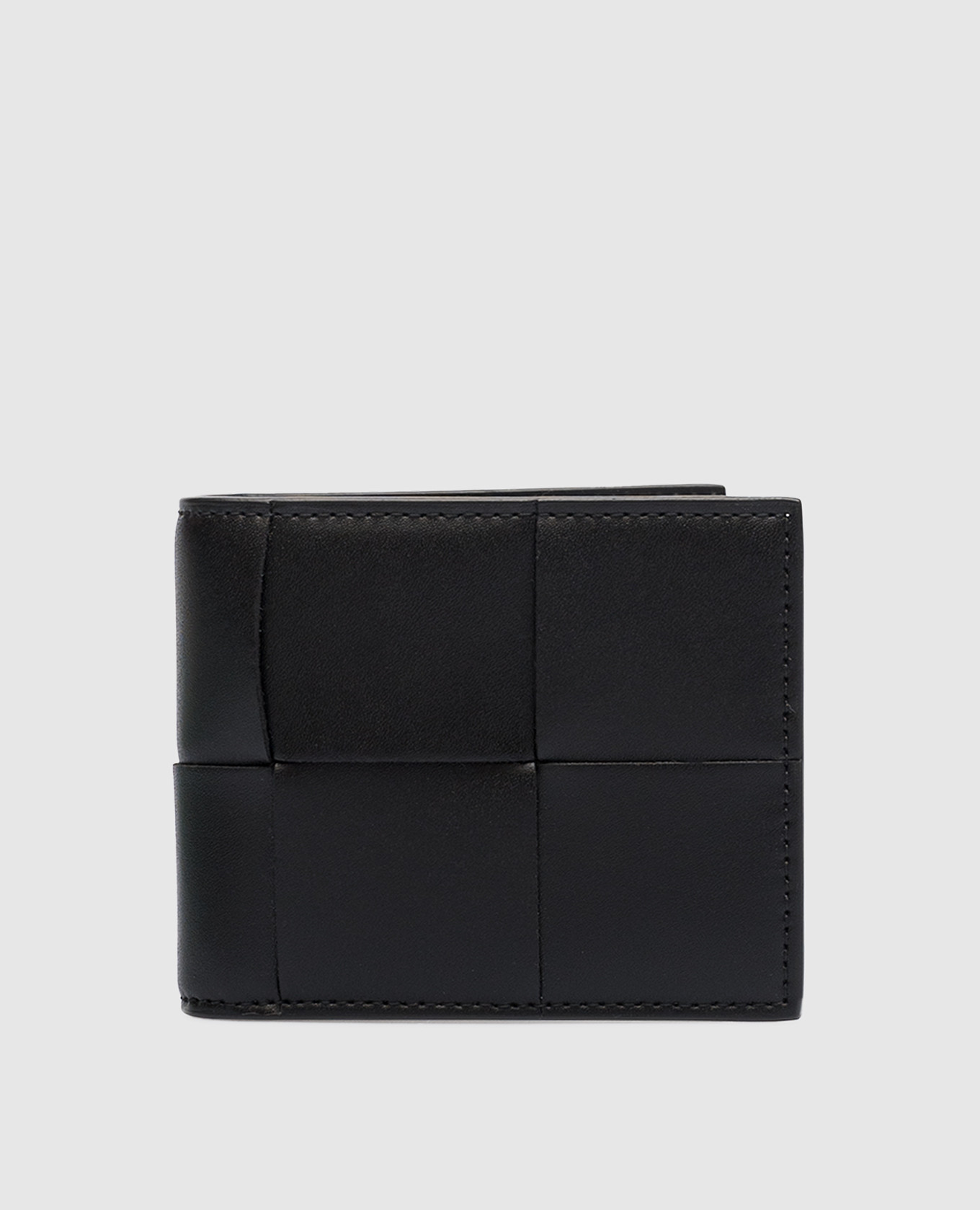 Черный кожаный портмоне с плетением