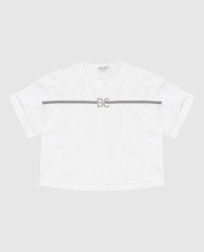 Brunello Cucinelli Дитяча біла футболка з ланцюжками та монограмою B0A45T014B