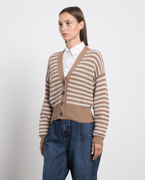 Brunello Cucinelli Коричневий кардиган в смужку з пайєтками M19580226P