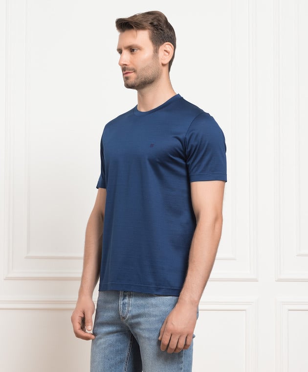Bertolo Cashmere Темно-синя футболка з вишивкою логотипу 000252001912 зображення 3