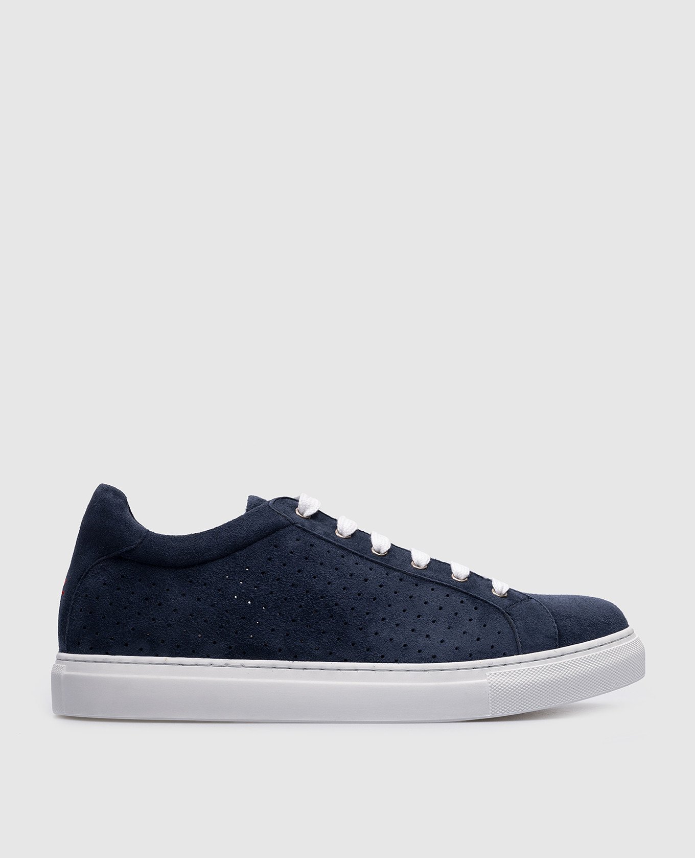Blue suede trainers with logo perforations