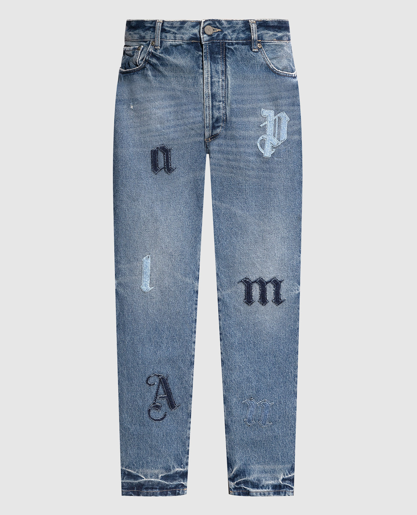 

Синие джинсы с логотипом с эффектом потертости, Синий, Зауженные джинсы