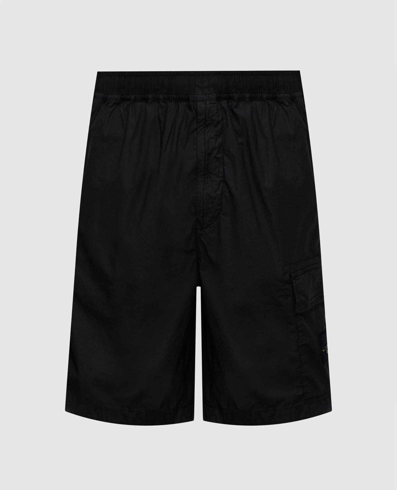 Black cargo shorts with logo patch