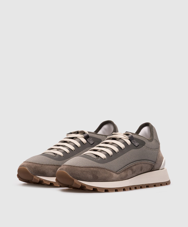 Brunello Cucinelli Серые комбинированные кроссовки с цепочкой мониль MZSFG2531 изображение 2