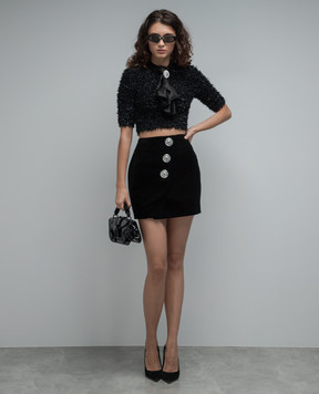 Balmain Черный топ с воротником-аскот из шелка BF0AI135MD26
